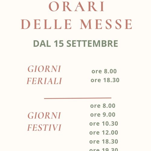 Orari messe dal 15 settembre